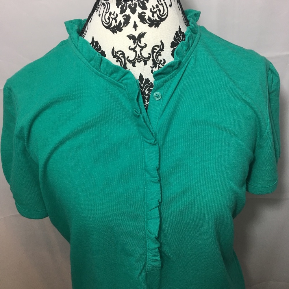 NWT Ruffled Polo Green Shirt